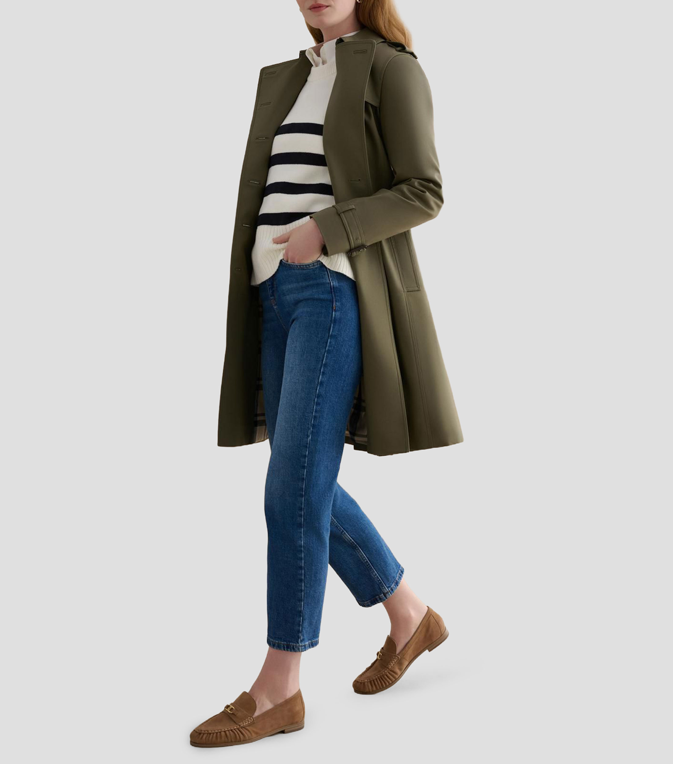 Gabardina tres cuartos con botonadura Mujer